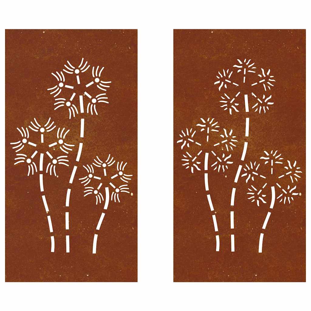 Decorações p/ muro de jardim 2 pcs aço corten design flores