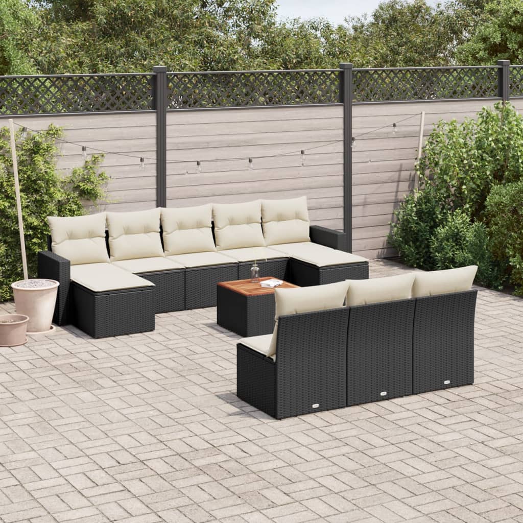 11 Pcs conjunto sofás de jardim c/ almofadões vime PE preto