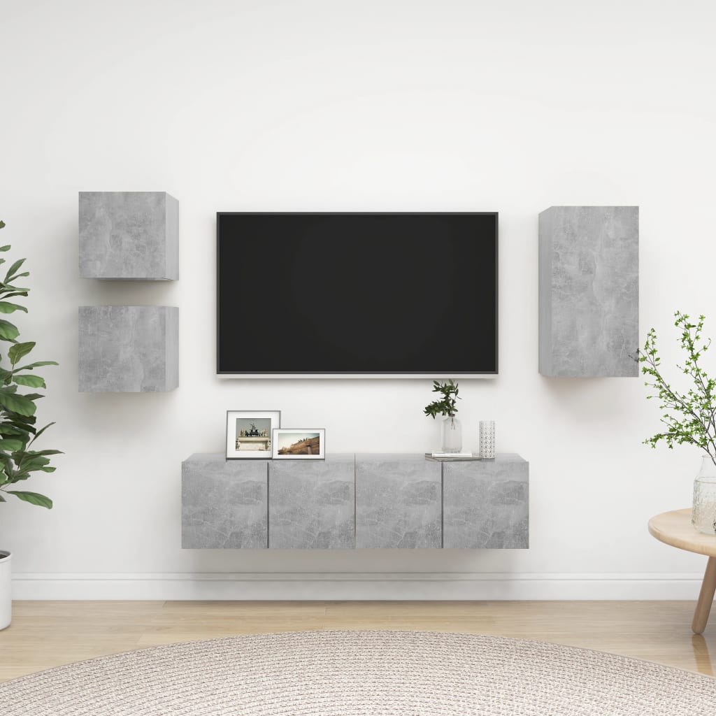 5 Pcs conjunto de móveis de TV derivados madeira cinza cimento