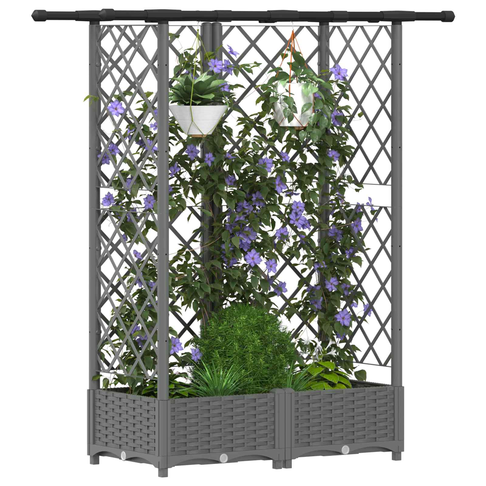 Cama elevada com treliça e telhado cinzento-claro PP