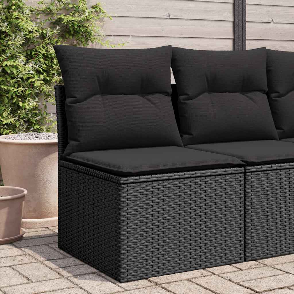 Cadeira de jardim sem braços com almofadas em vime sintético preto