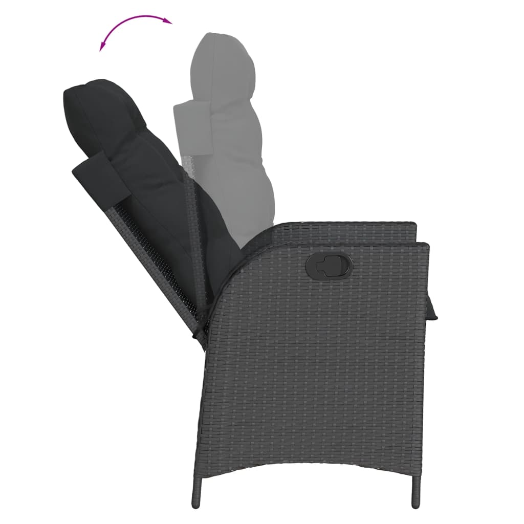 7 Pcs conjunto de jantar p/ jardim c/ almofadões vime PE preto