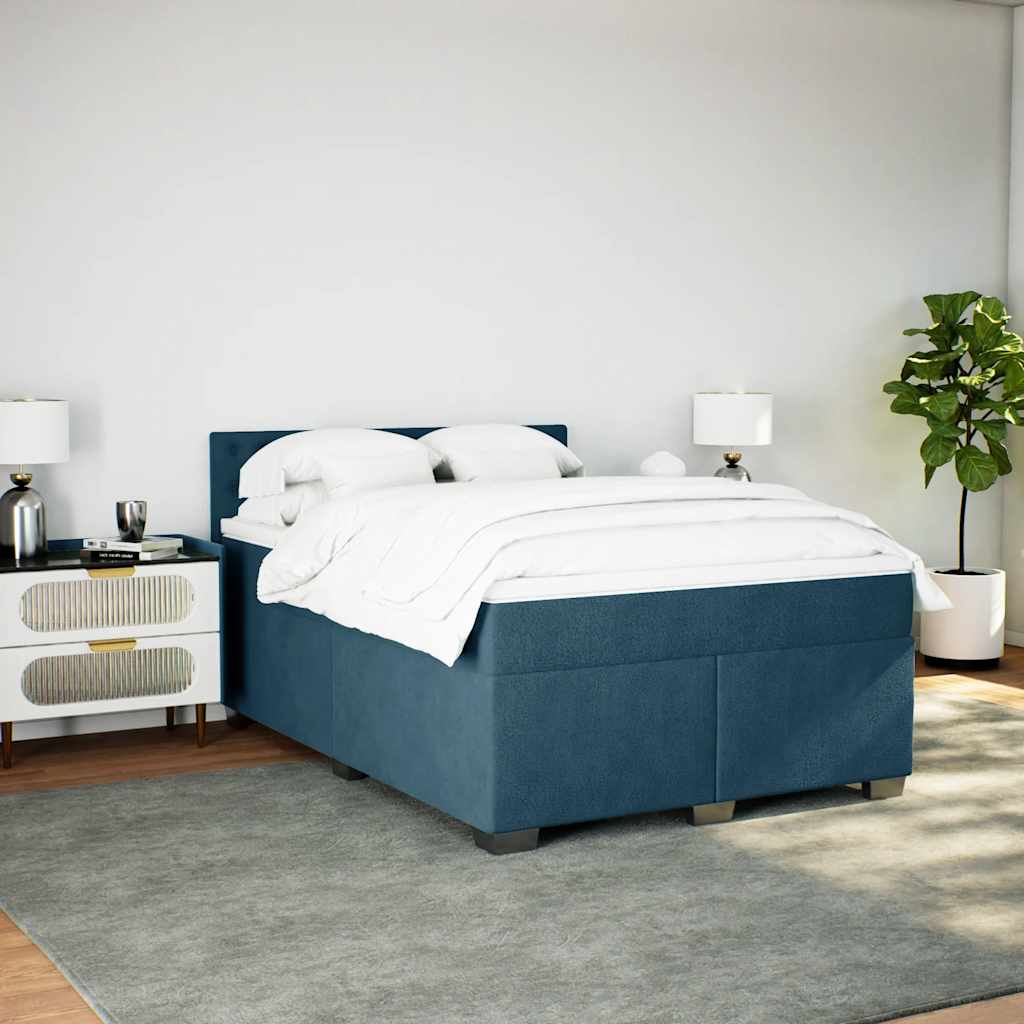 Cama com molas/colchão 160x200 cm veludo azul