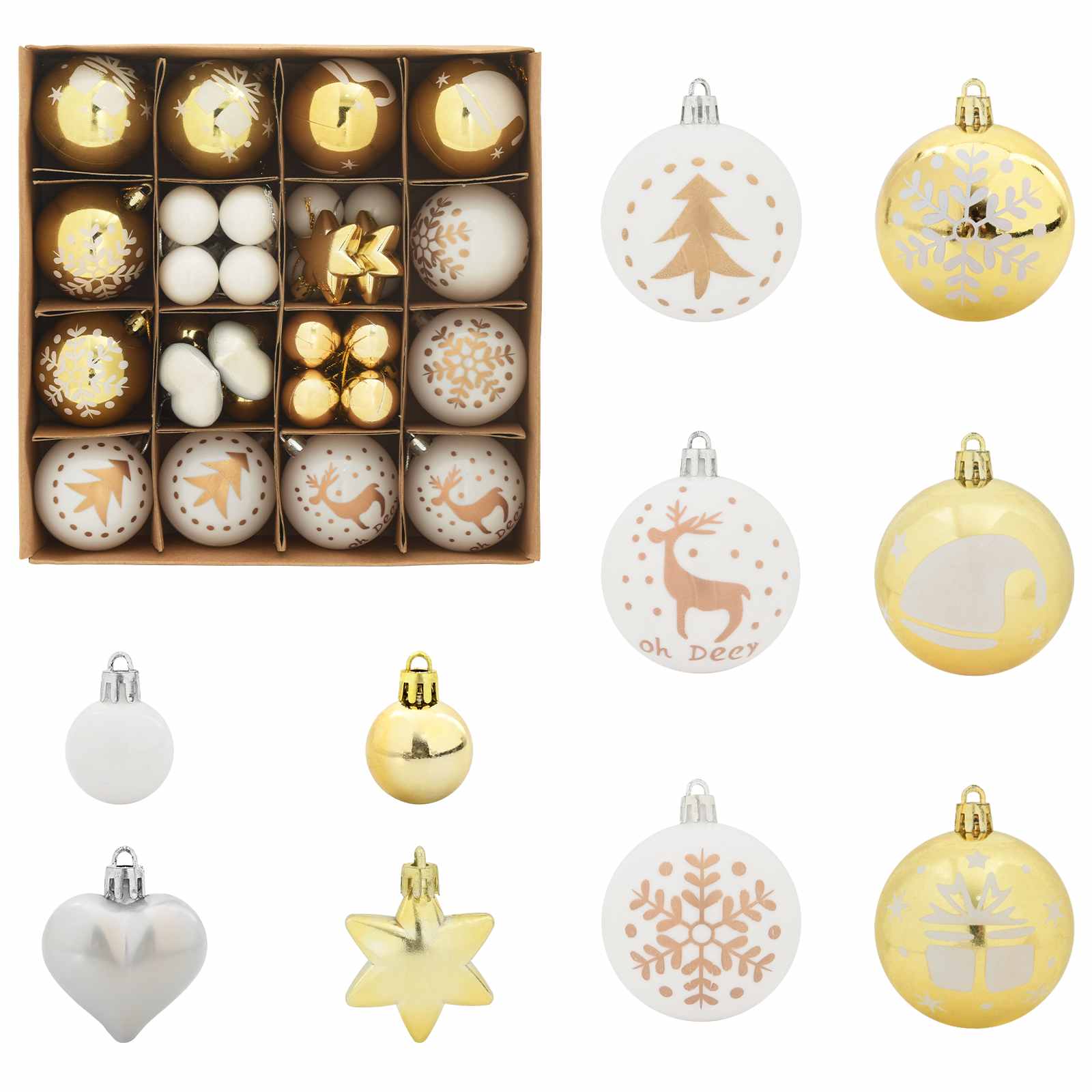Conjunto de bolas de natal 40 unid. branco e dourado ø 6 cm