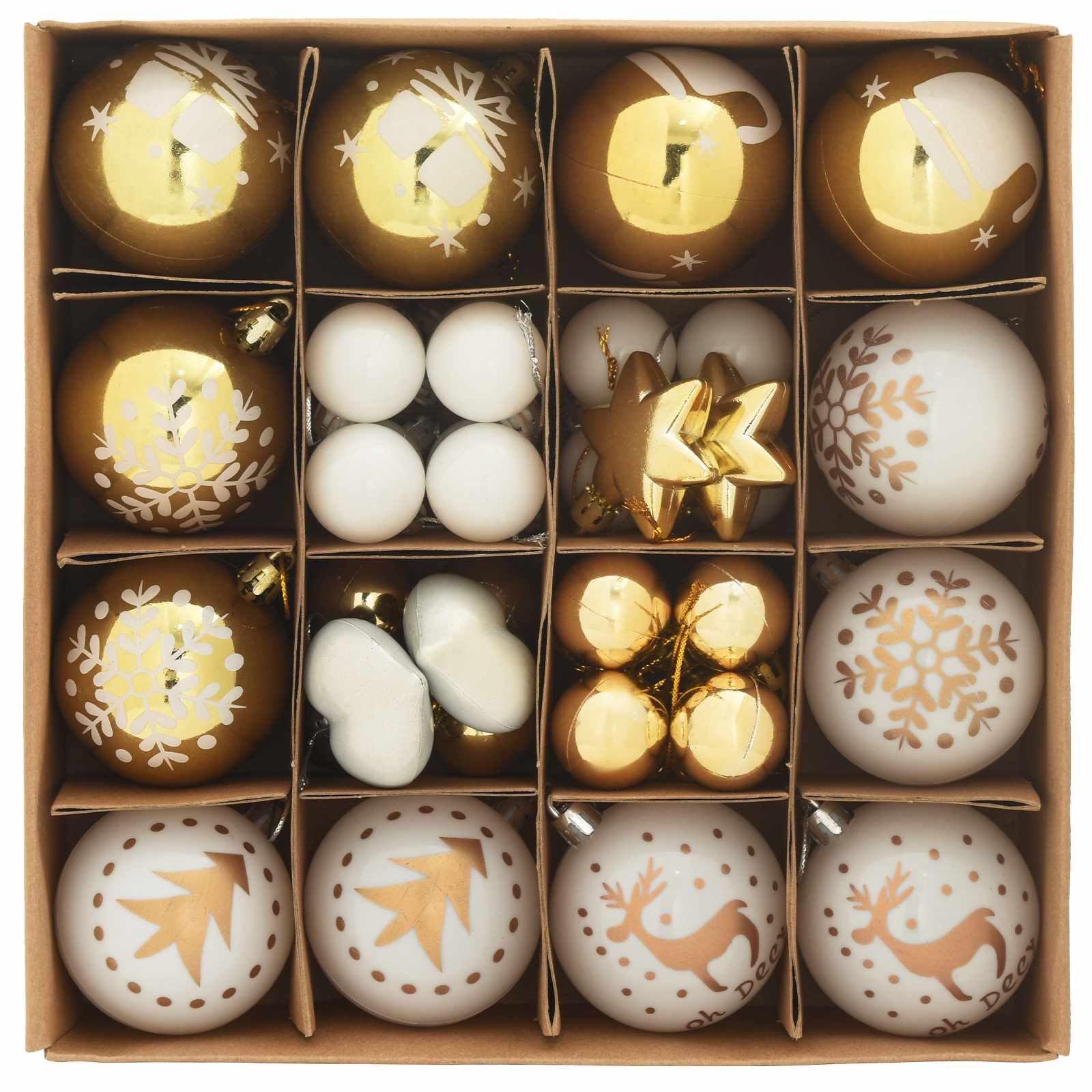 Conjunto de bolas de natal 40 unid. branco e dourado ø 6 cm