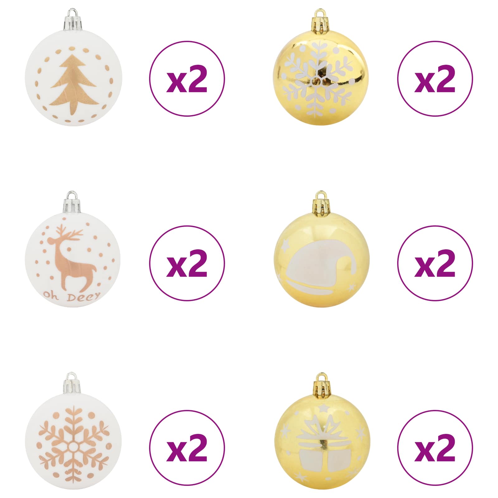 Conjunto de bolas de natal 40 unid. branco e dourado ø 6 cm