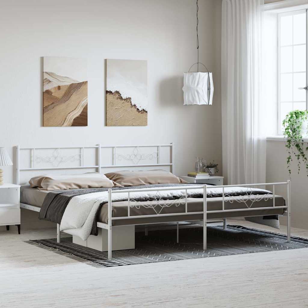 Estrutura de cama com cabeceira e pés 183x213 cm metal branco