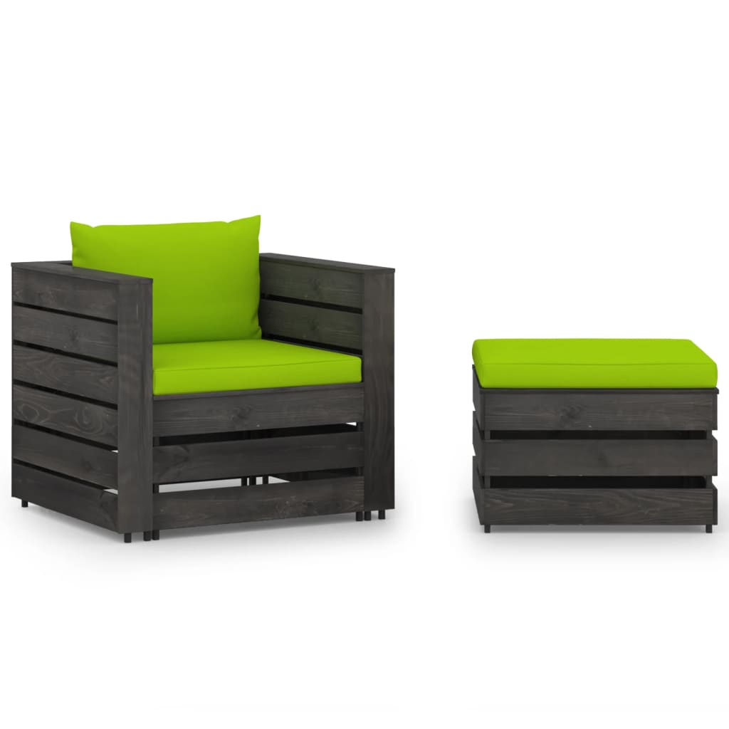 2 Pcs conj. lounge jardim + almofadões madeira impreg. cinzento