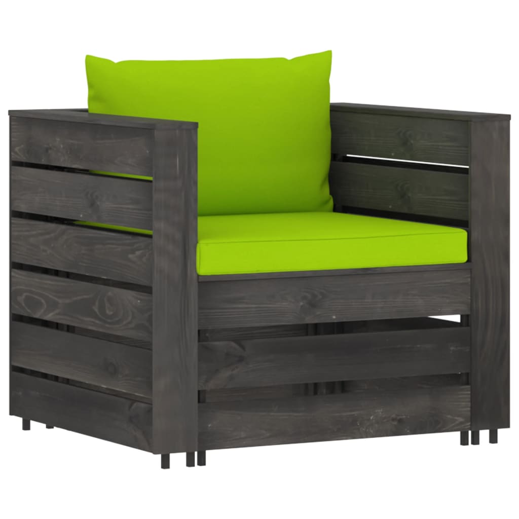 2 Pcs conj. lounge jardim + almofadões madeira impreg. cinzento