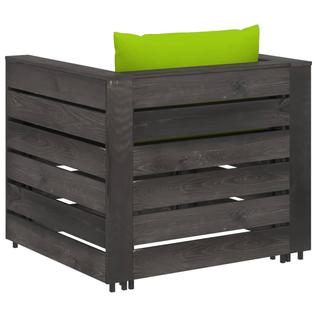 2 Pcs conj. lounge jardim + almofadões madeira impreg. cinzento