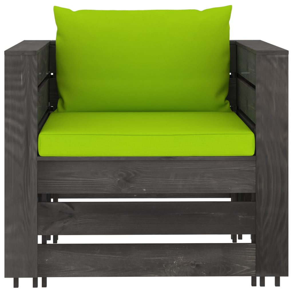 2 Pcs conj. lounge jardim + almofadões madeira impreg. cinzento
