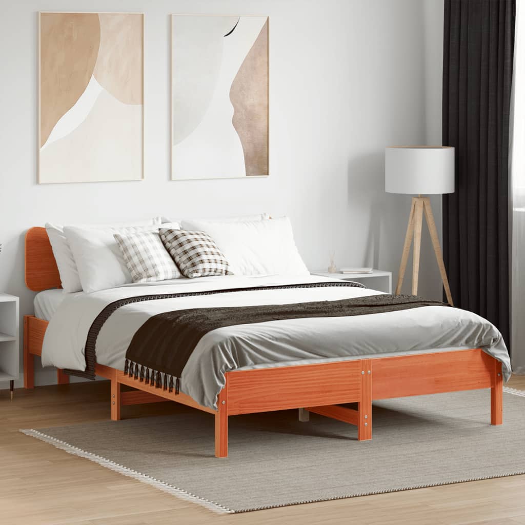 Cama sem colchão 120x190 cm madeira pinho maciça castanho-mel