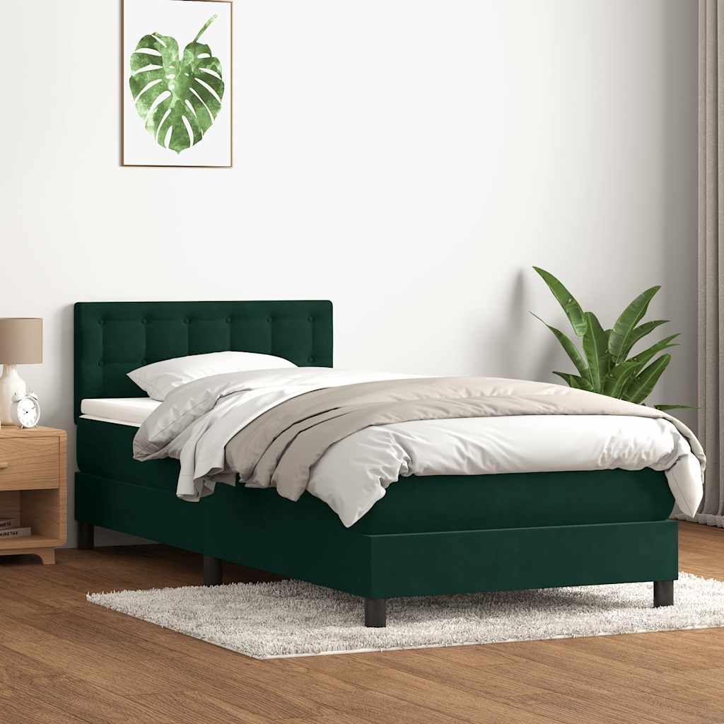 Cama com molas/colchão verde-escuro 80x220 cm veludo