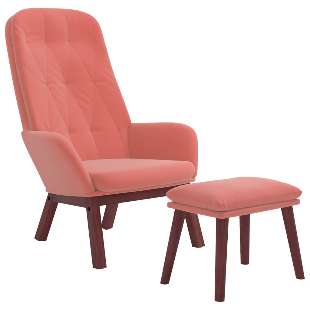 Cadeira de descanso com banco p/ pés veludo rosa