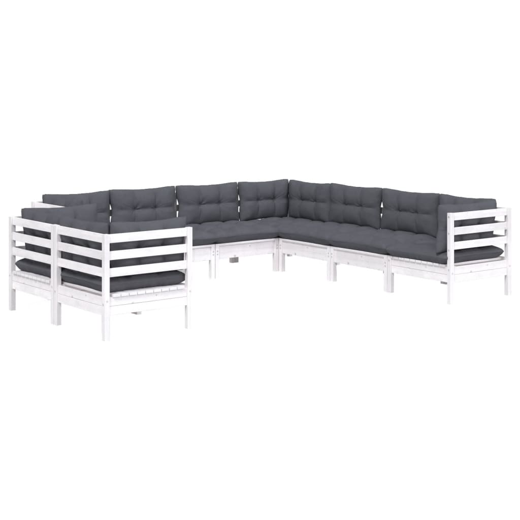 9 Pcs conj. lounge de jardim c/ almofadões pinho maciço branco