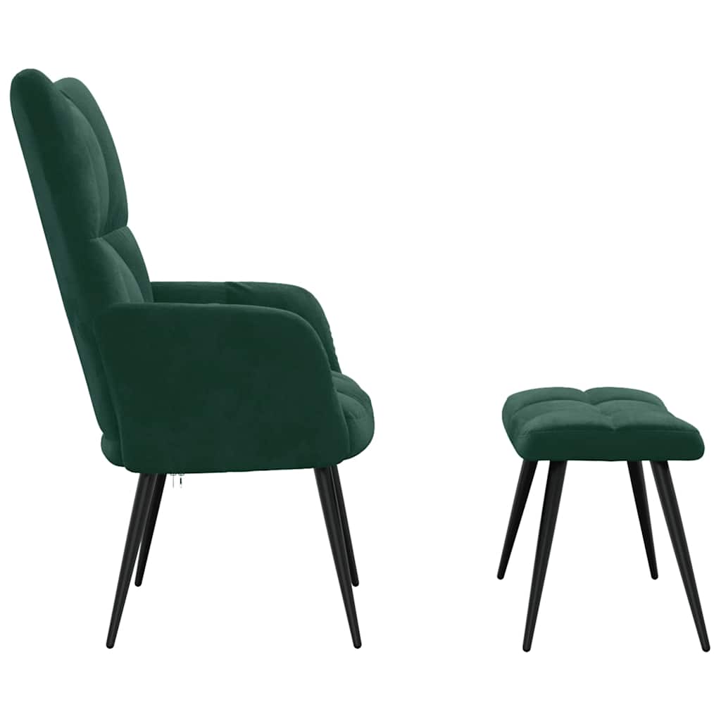 Cadeira de descanso com banco veludo verde-escuro
