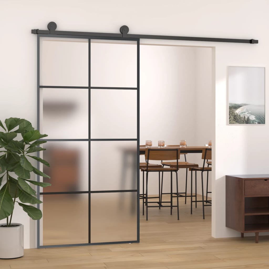 Porta de correr 102,5x205 cm alumínio e vidro esg preto