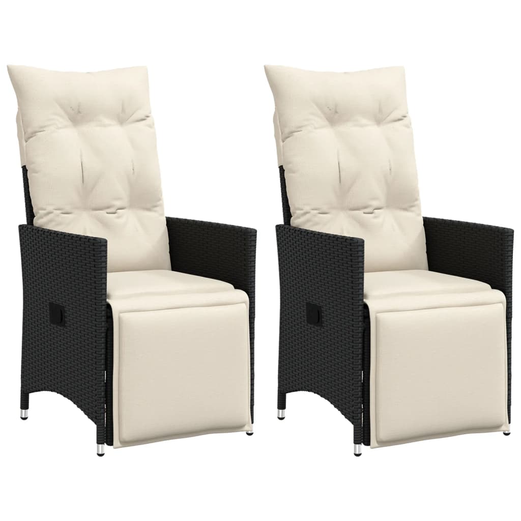 Cadeiras de jardim reclináveis c/ almofadões 2pcs vime PE preto