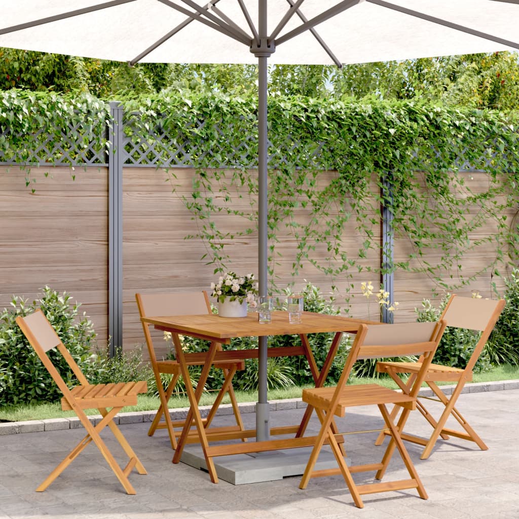 5 Pcs conjunto jantar jardim tecido/madeira cinza-acastanhado