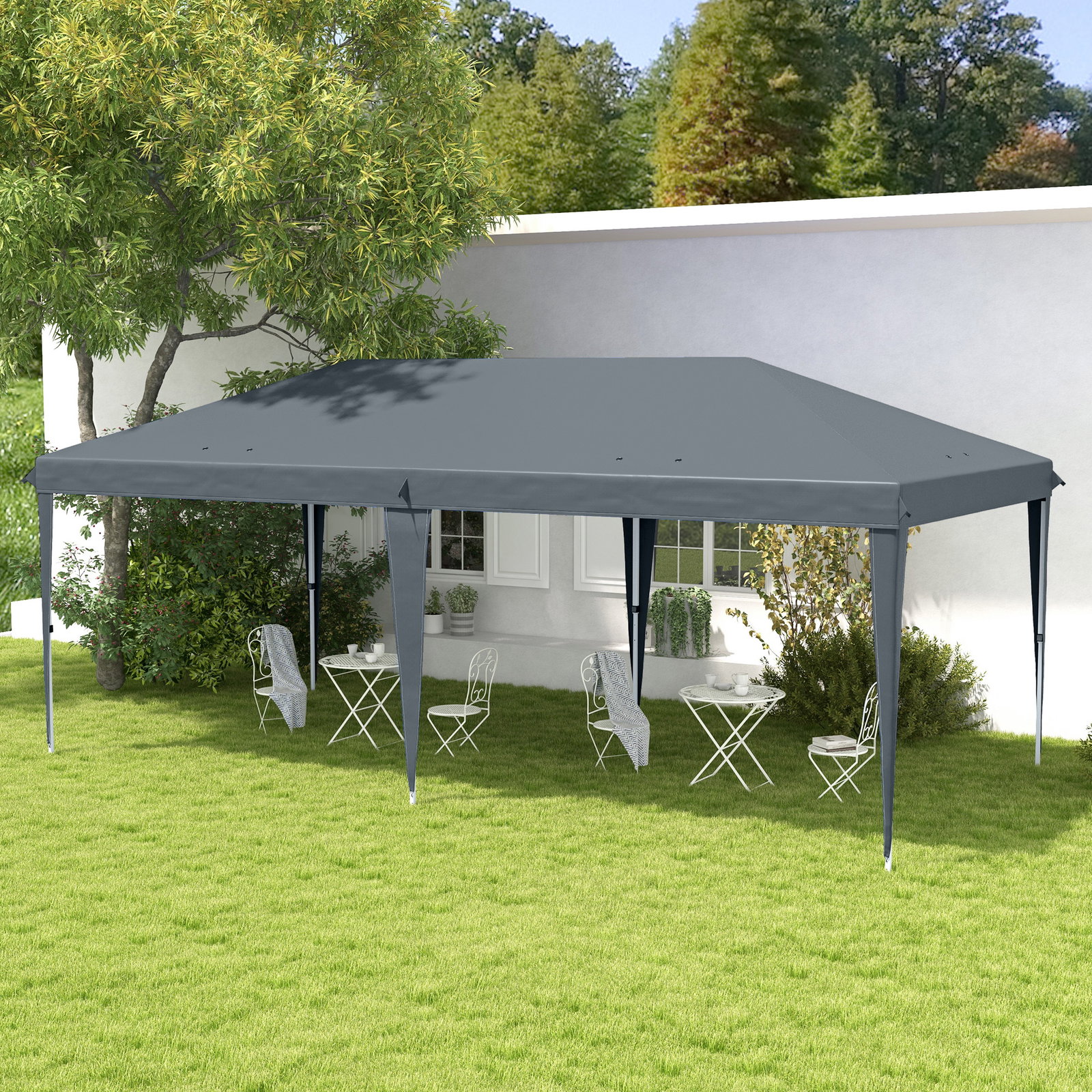 Tenda dobrável 585x295x270 cm tenda de jardim portátil com bolsa de transporte tecido oxford cinza