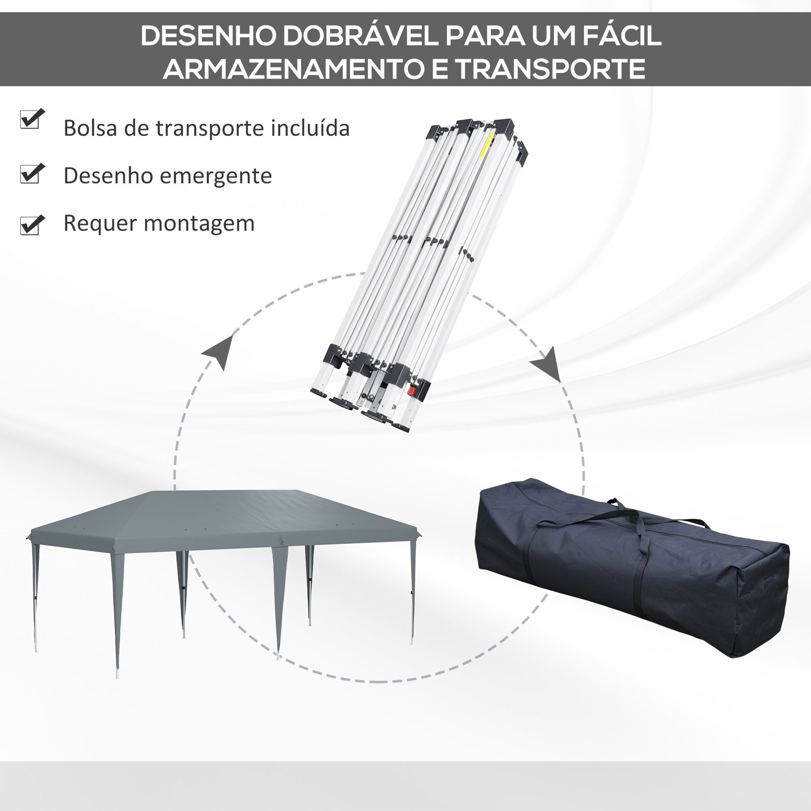 Tenda dobrável 585x295x270 cm tenda de jardim portátil com bolsa de transporte tecido oxford cinza