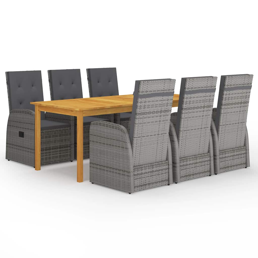 7 Pcs conjunto de jantar de jardim cinzento