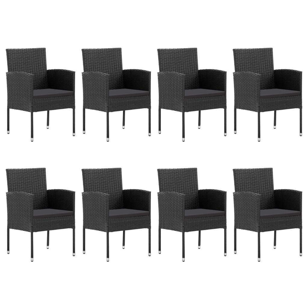 9 Pcs conjunto de jantar para jardim vime PE e aço preto