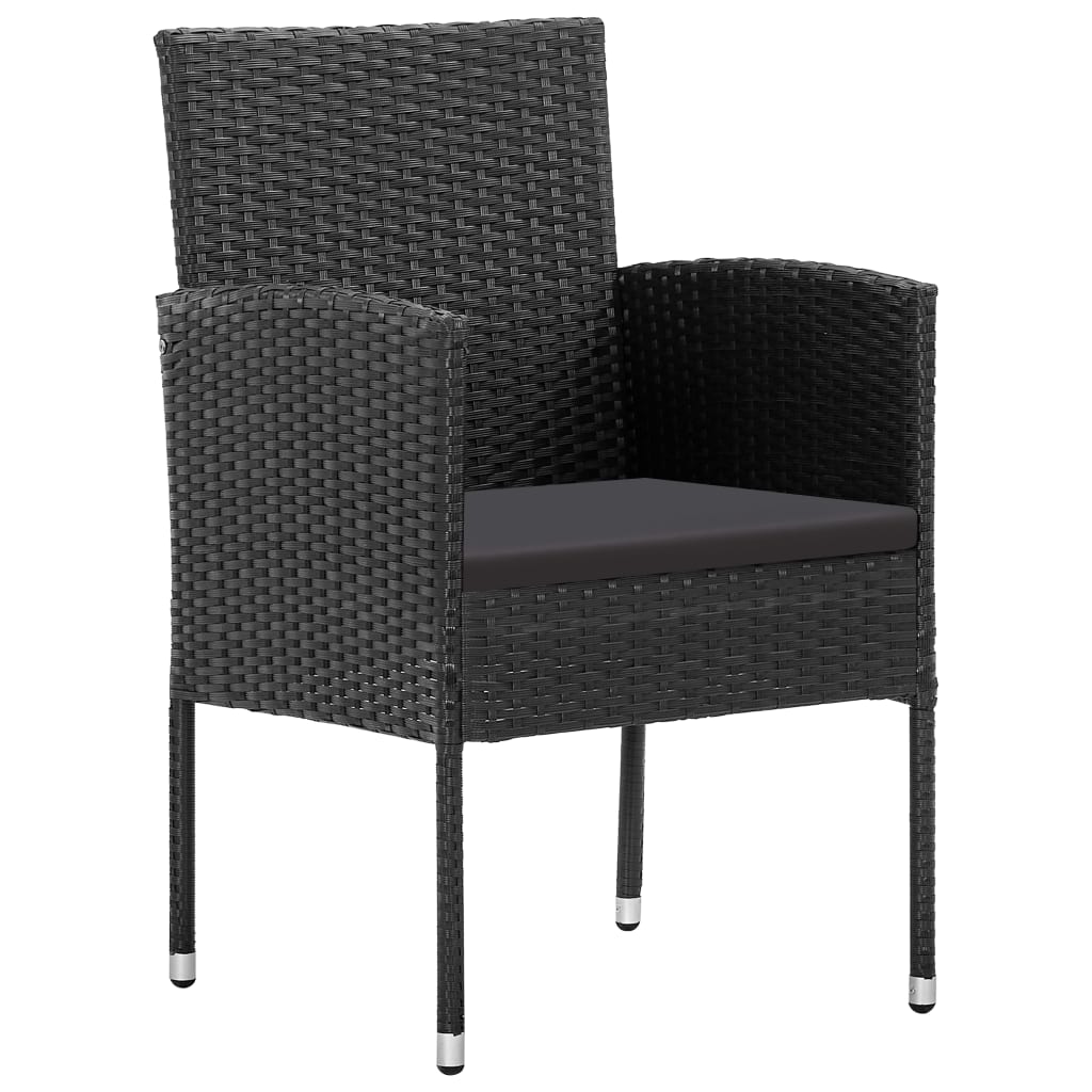 9 Pcs conjunto de jantar para jardim vime PE e aço preto