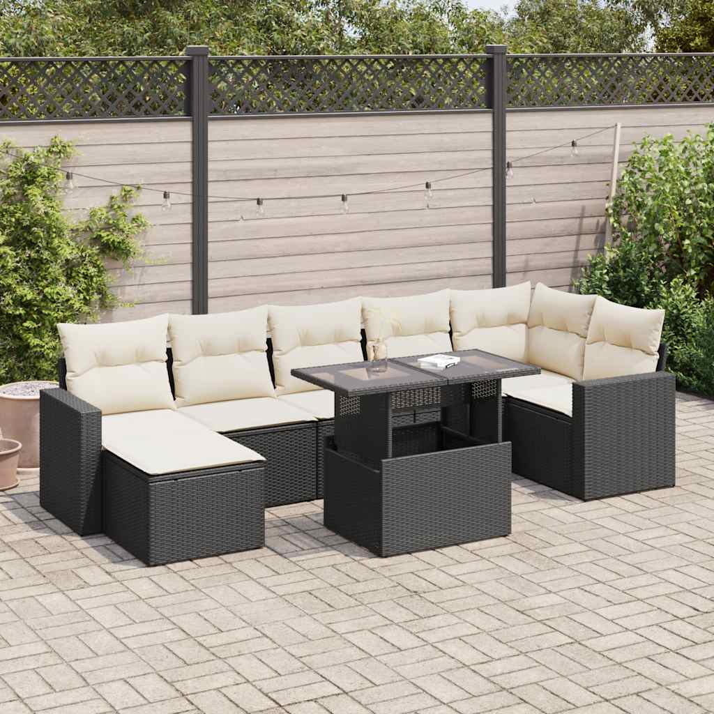 8 Pcs conjunto sofás de jardim com almofadões vime PE preto