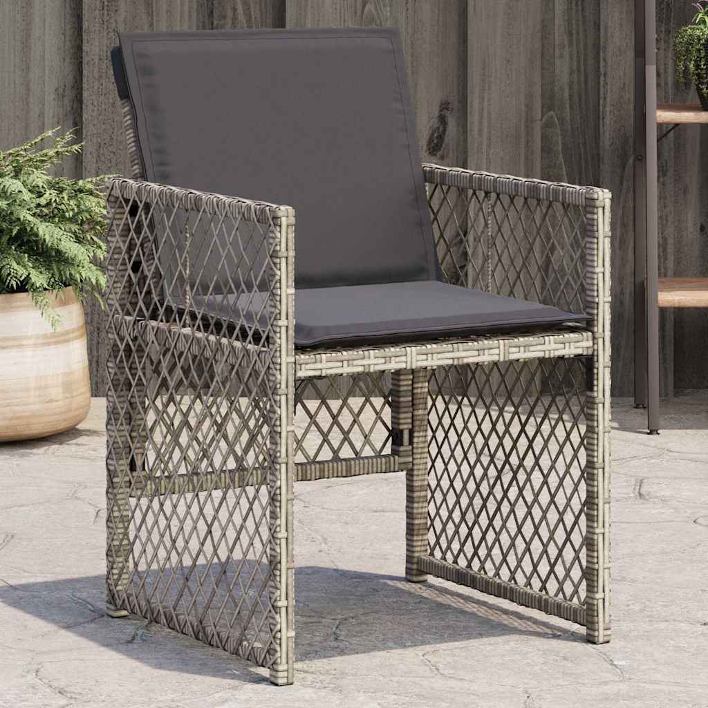 Cadeiras de jardim com almofadões 4 pcs vime PE cinzento