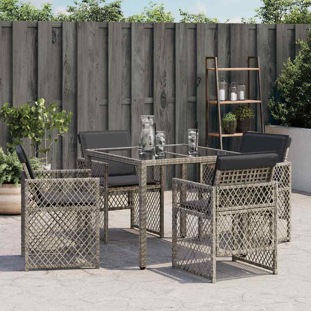 Cadeiras de jardim com almofadões 4 pcs vime PE cinzento
