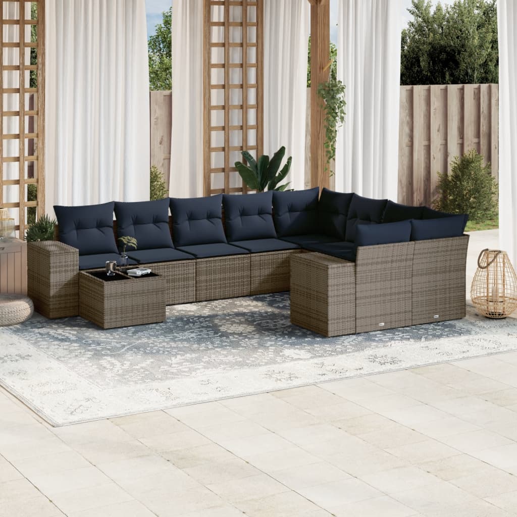 Conjunto de sofá de jardim com 10 peças e almofadas em rattan sintético cinza