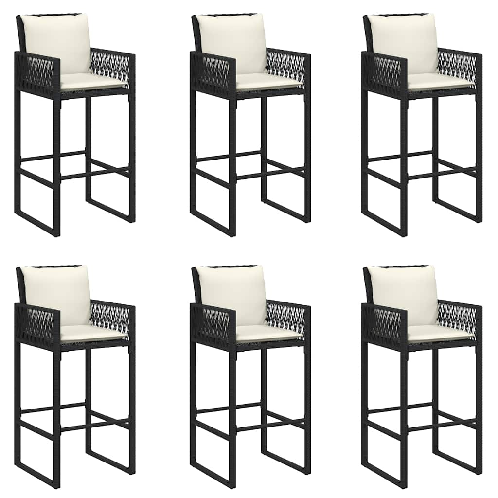 7 Pcs conjunto de bar jardim c/ almofadões vime PE/acácia preto