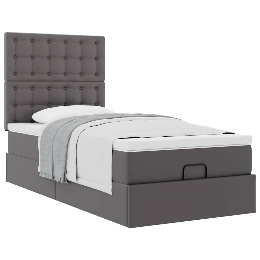 Cama otomana com colchão 100x200 cm couro artificial cinzento