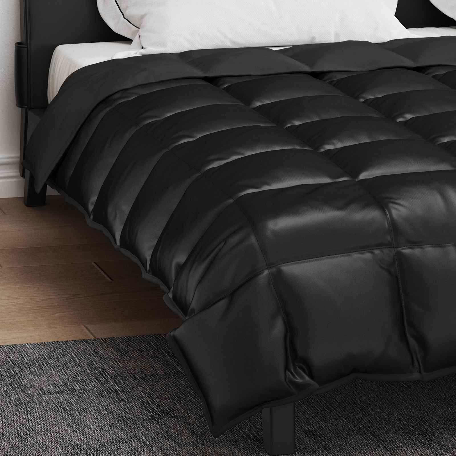 Edredom de inverno preto 200 x 240 cm cetim e microfibra