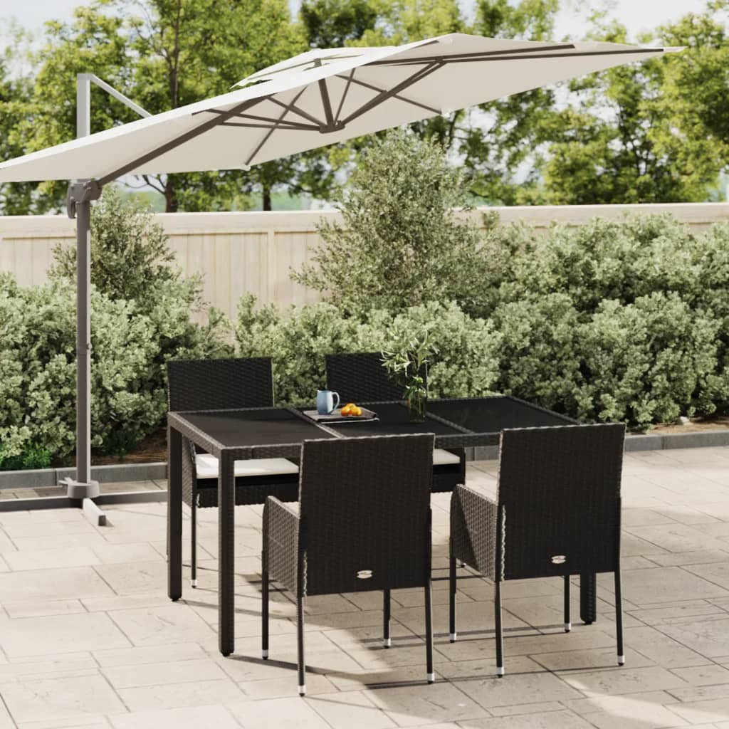 5 Pcs conjunto de jantar p/ jardim c/ almofadões vime PE preto
