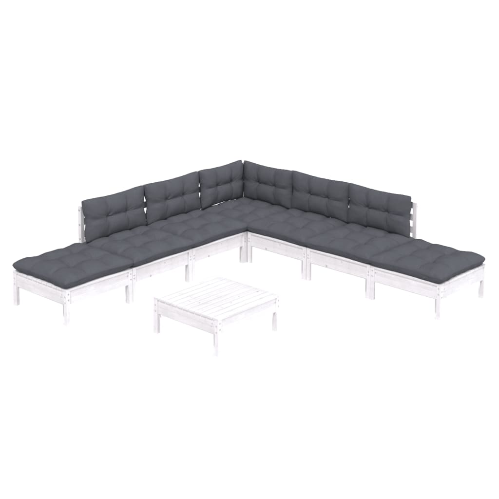 8 Pcs conjunto lounge de jardim c/ almofadões pinho branco