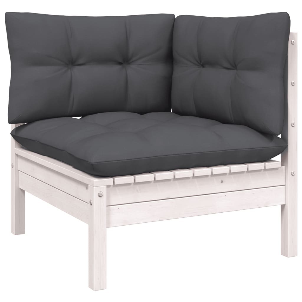 8 Pcs conjunto lounge de jardim c/ almofadões pinho branco