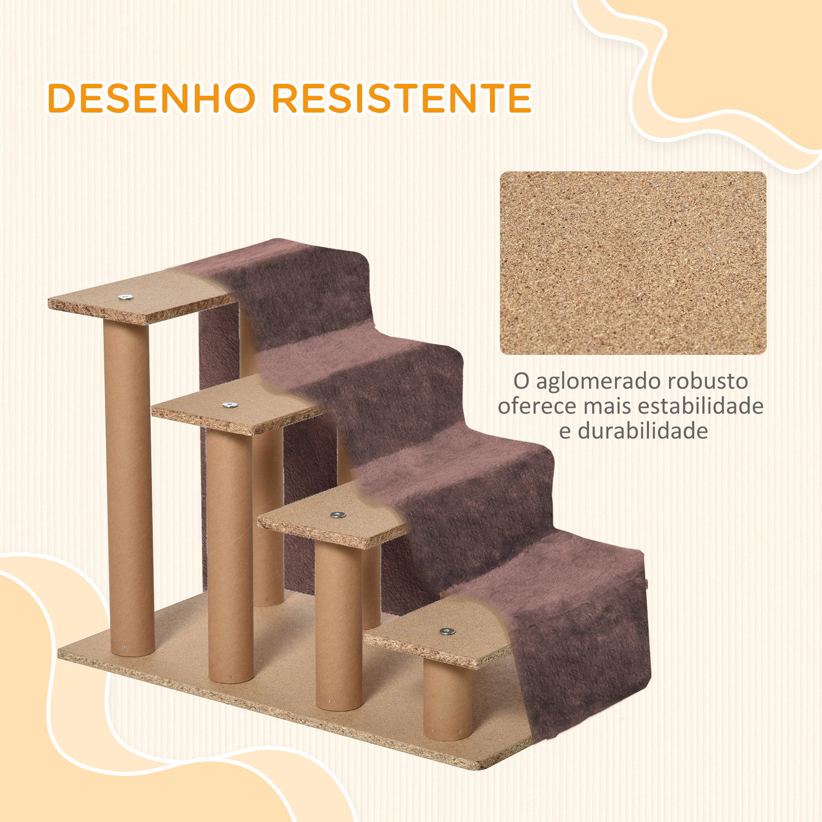 Escada para animais de estimação com 4 degraus 2 em 1 com capa removível e lavável 60x35x44 cm marrom