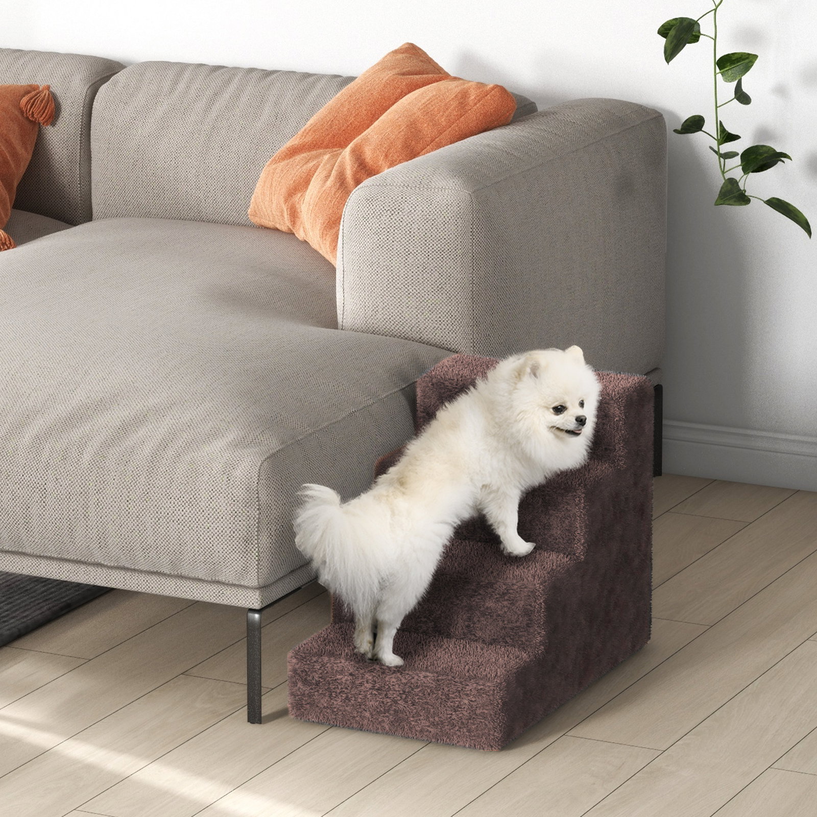 Escada para animais de estimação com 4 degraus 2 em 1 com capa removível e lavável 60x35x44 cm marrom