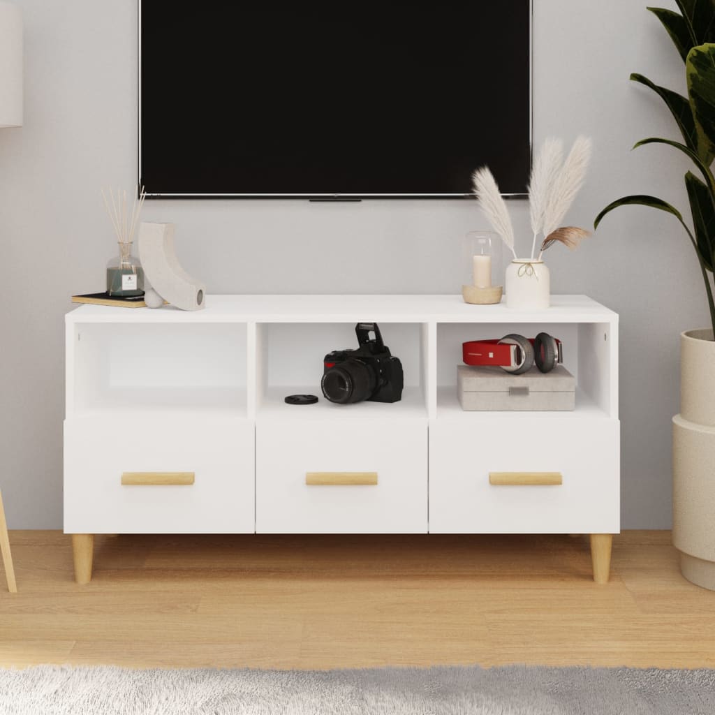 Móvel para TV 102x36x50 cm derivados madeira branco brilhante