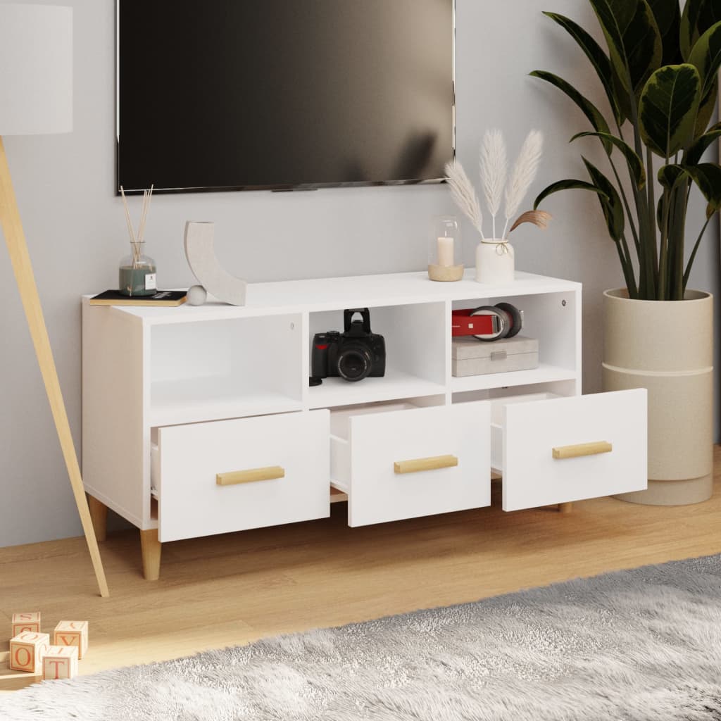 Móvel para TV 102x36x50 cm derivados madeira branco brilhante