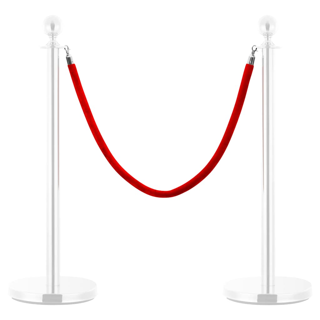 Corda p/ barreira/pilar de delimitação veludo vermelho/prateado