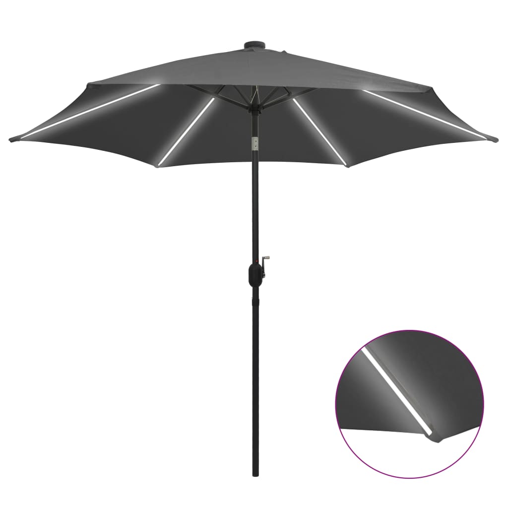 Guarda-sol jardim c/ luzes LED/poste alumínio 300 cm antracite
