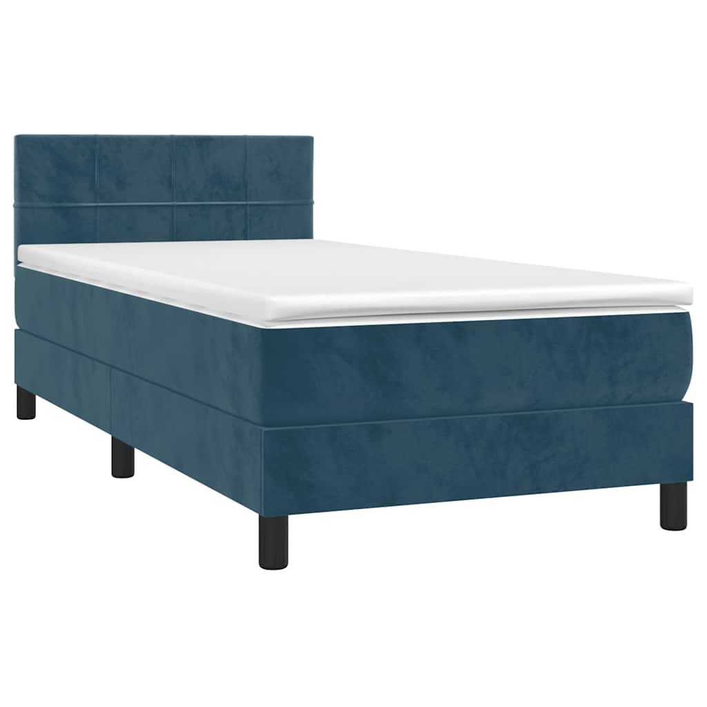 Cama box spring c/ colchão/LED 90x190 cm veludo azul-escuro