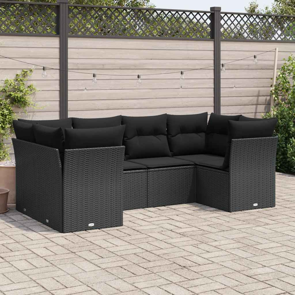 6 Pcs conjunto sofás de jardim c/ almofadões vime PE preto