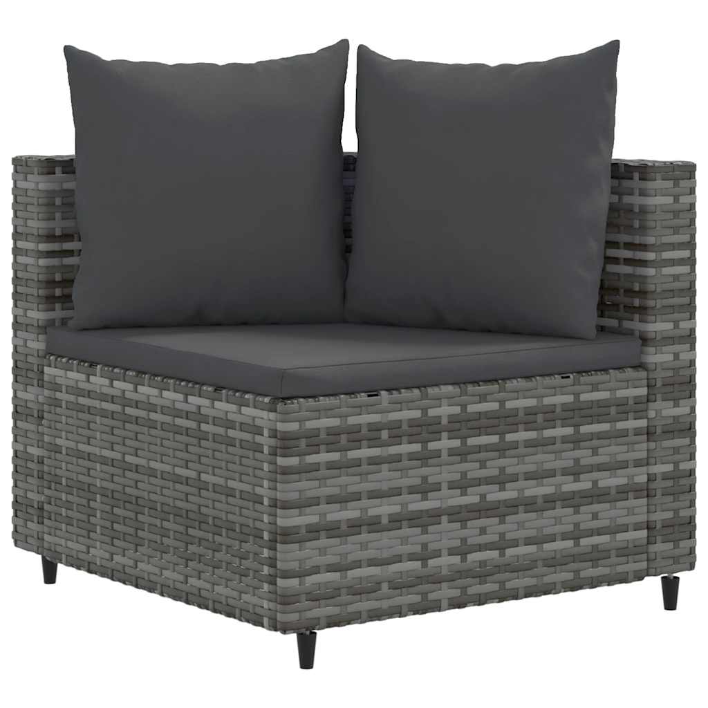 4 Pcs conjunto sofás de jardim c/ almofadões vime PE cinzento