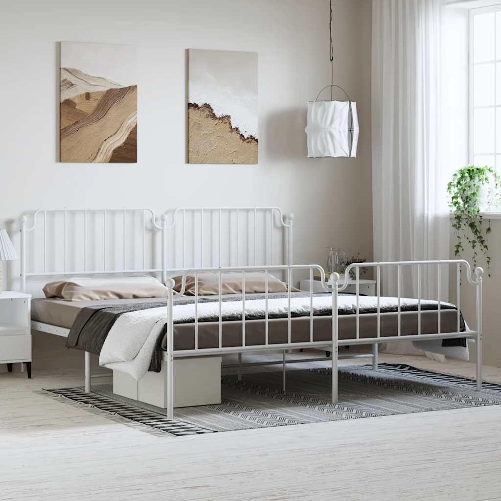Estrutura de cama com cabeceira e pés 193x203 cm metal branco