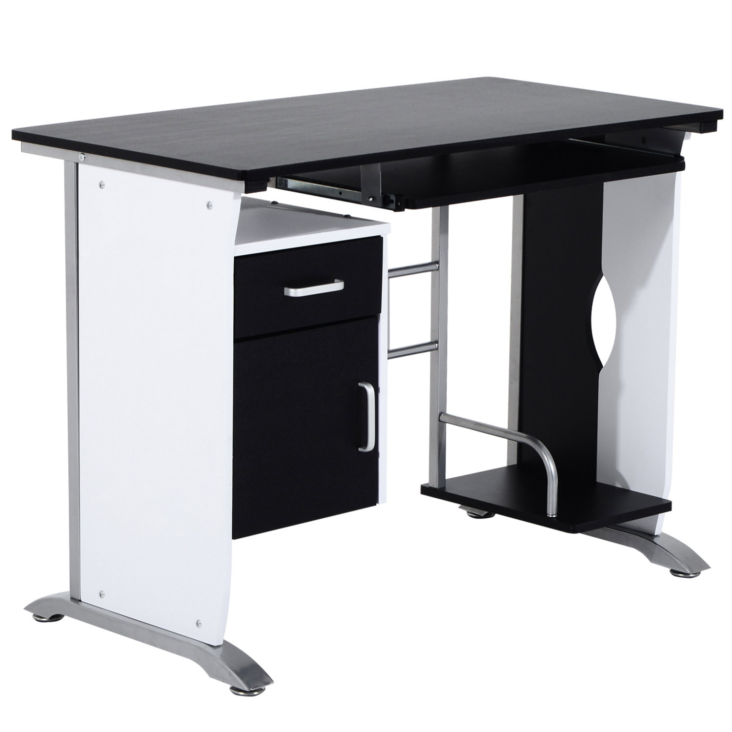 Mesa para computador com gaveta armário e suporte para cpu secretária para escritório 100x52x75cm preto e branco