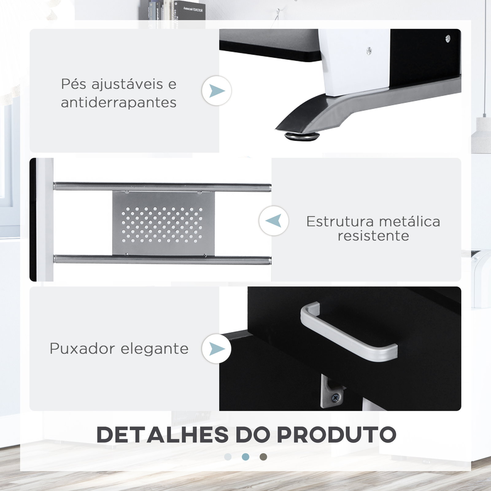 Mesa para computador com gaveta armário e suporte para cpu secretária para escritório 100x52x75cm preto e branco